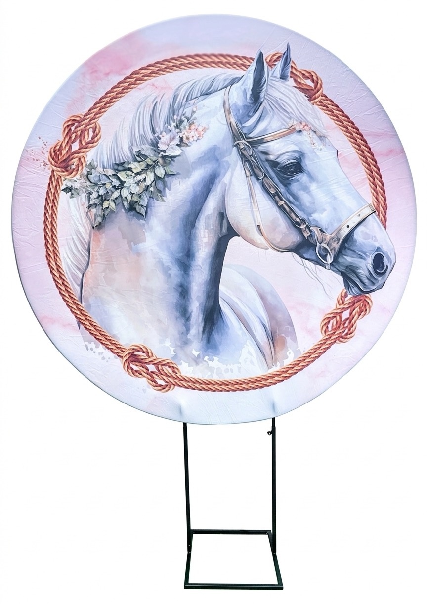 Painel Redondo 1,50 - Cavalo Rosa - daydecorafestas