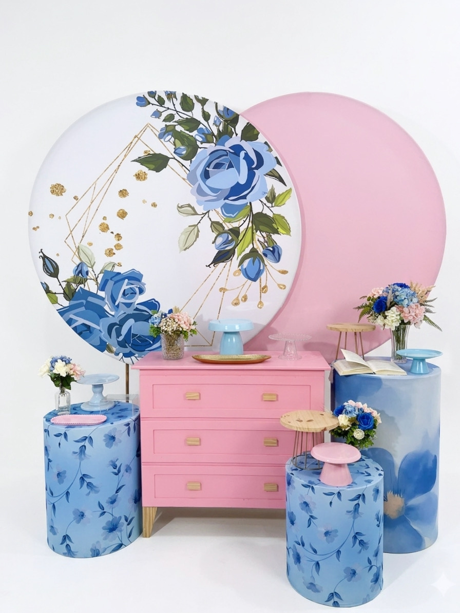 Kit - Floral Azul E Rosa - daydecorafestas