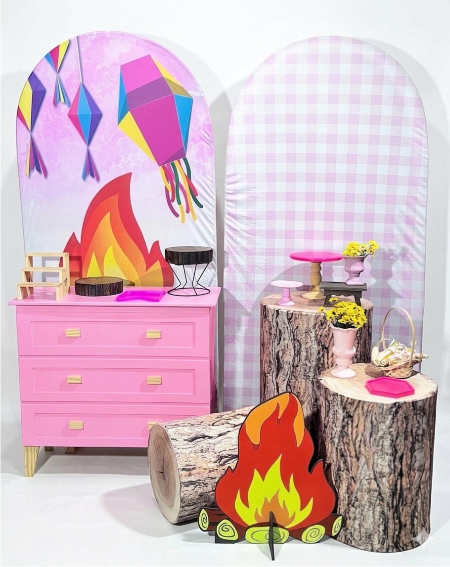 Kit - Festa Junina Xadrez Rosa 2 - daydecorafestas