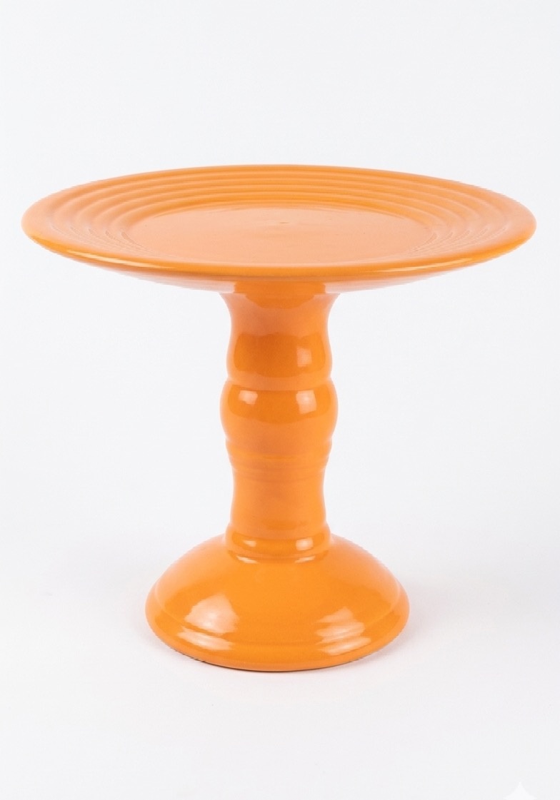 Bandeja Laranja Candy Cerâmica Com Pé - P Alta - daydecorafestas