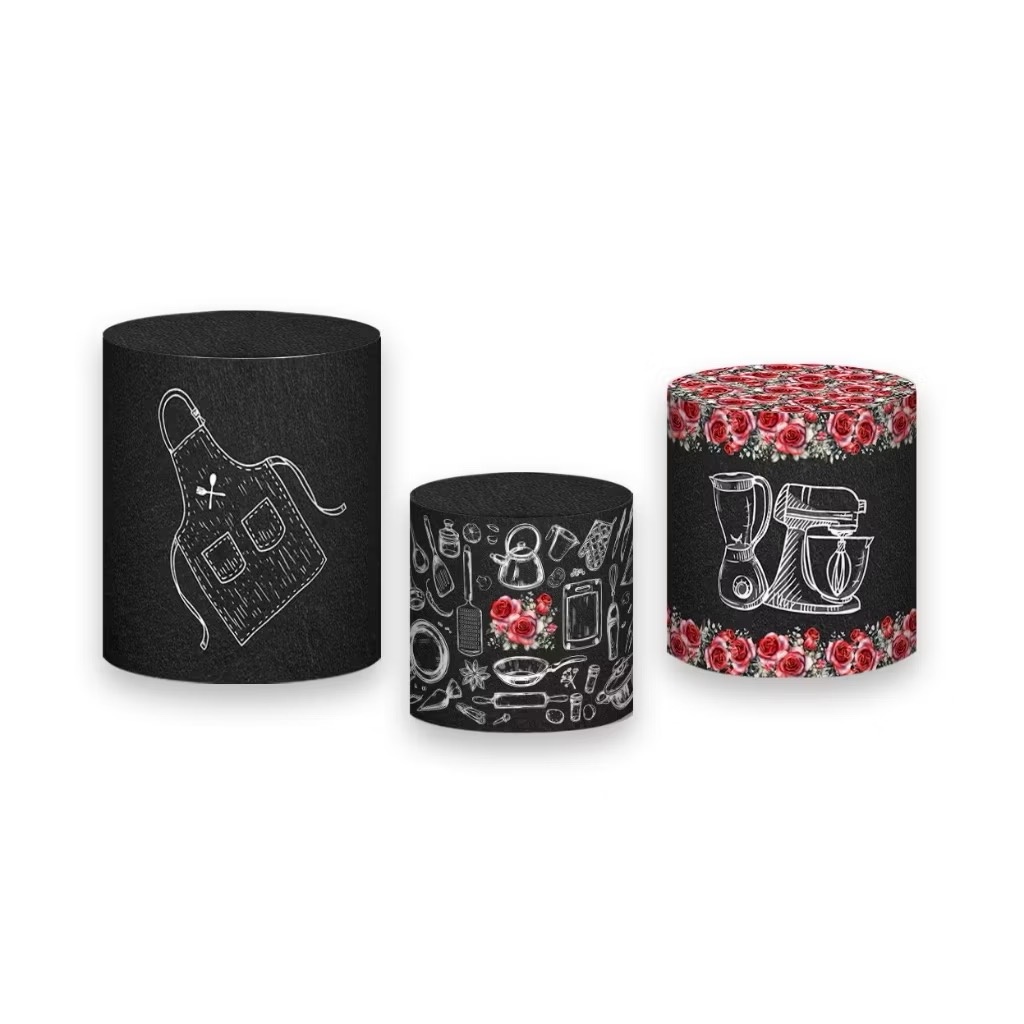 Trio de Capas - Chá de Cozinha Vermelho E Preto - daydecorafestas