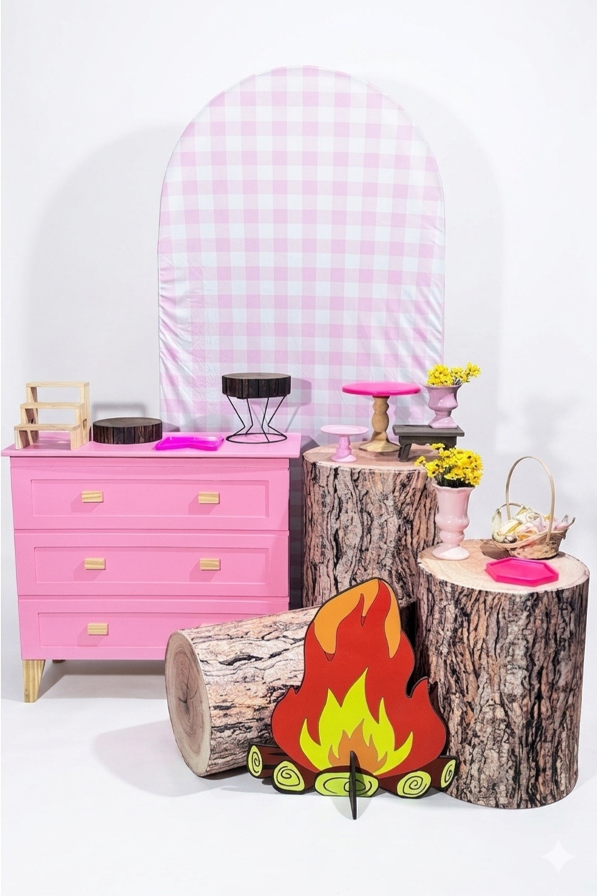 Kit - Festa Junina Xadrez Rosa - daydecorafestas