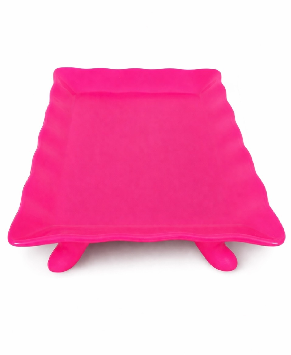 Bandeja Pink Neon Cerâmica Retangular Com Pé - daydecorafestas