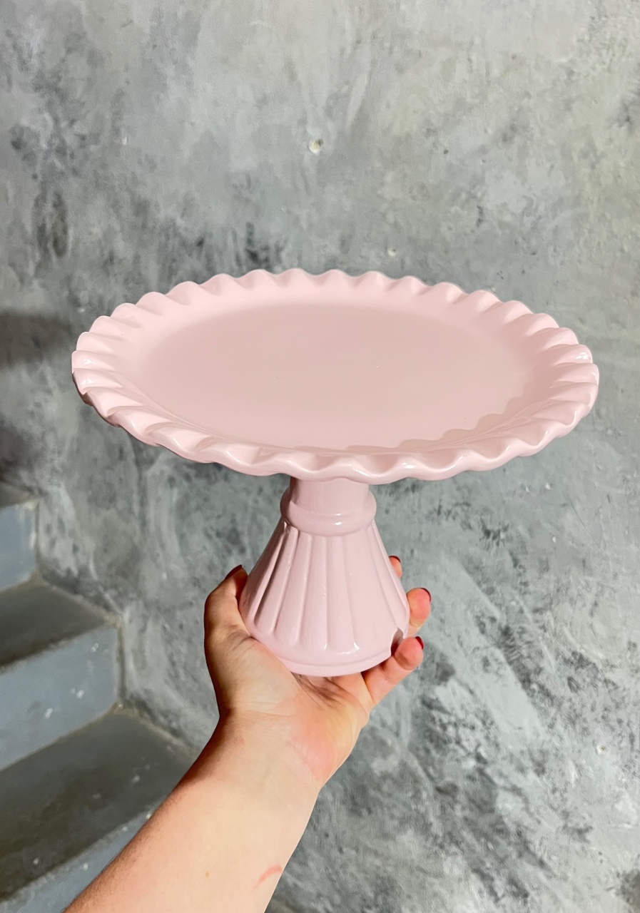 Bandeja Rosa Cerâmica Com Pé - M - daydecorafestas