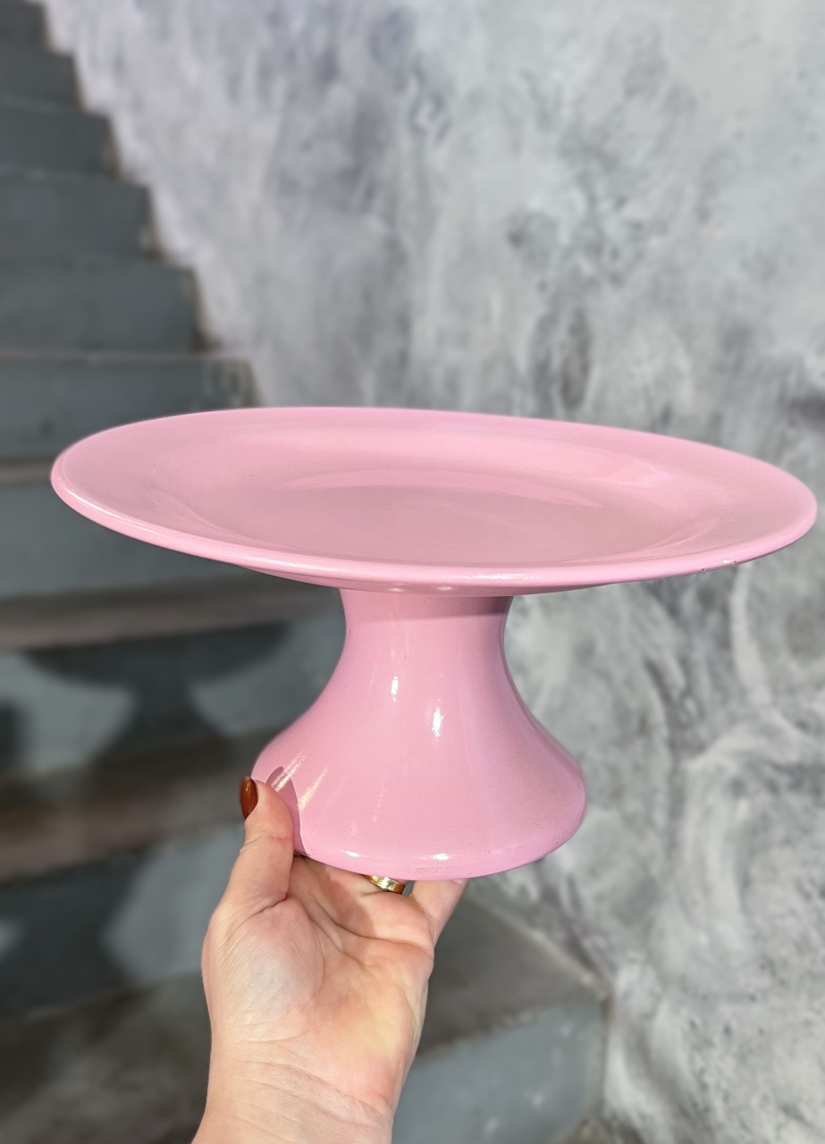 Bandeja Rosa Cerâmica Com Pé - M  - daydecorafestas
