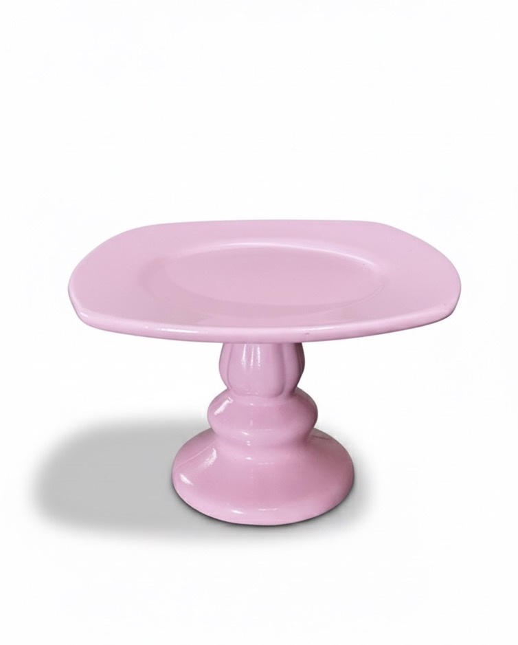Bandeja Rosa Candy Cerâmica Com Pé - Pp  - daydecorafestas
