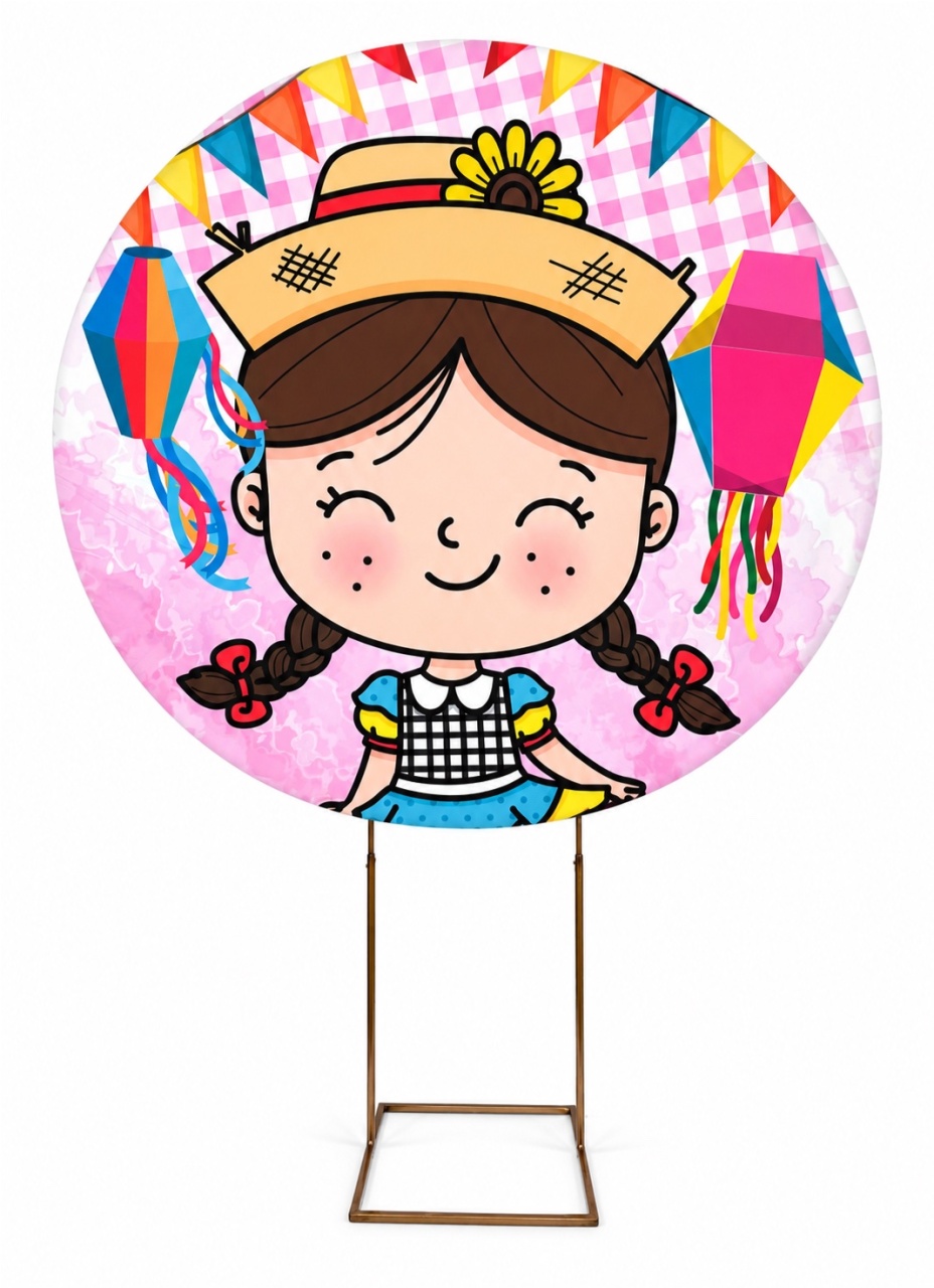 Painel Redondo 1,50 - Festa Junina Rosa - daydecorafestas