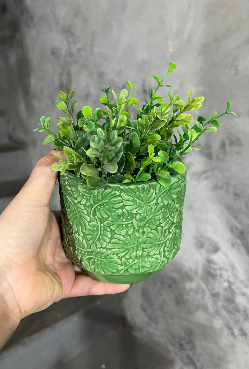 Vaso Verde Cerâmica + Folhagem - P - daydecorafestas