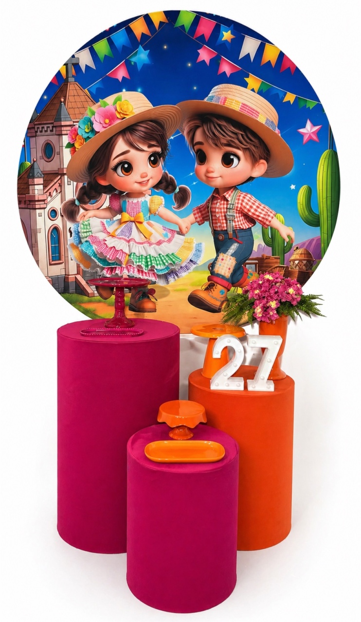 Kit - Festa Junina Pink E Laranja - daydecorafestas
