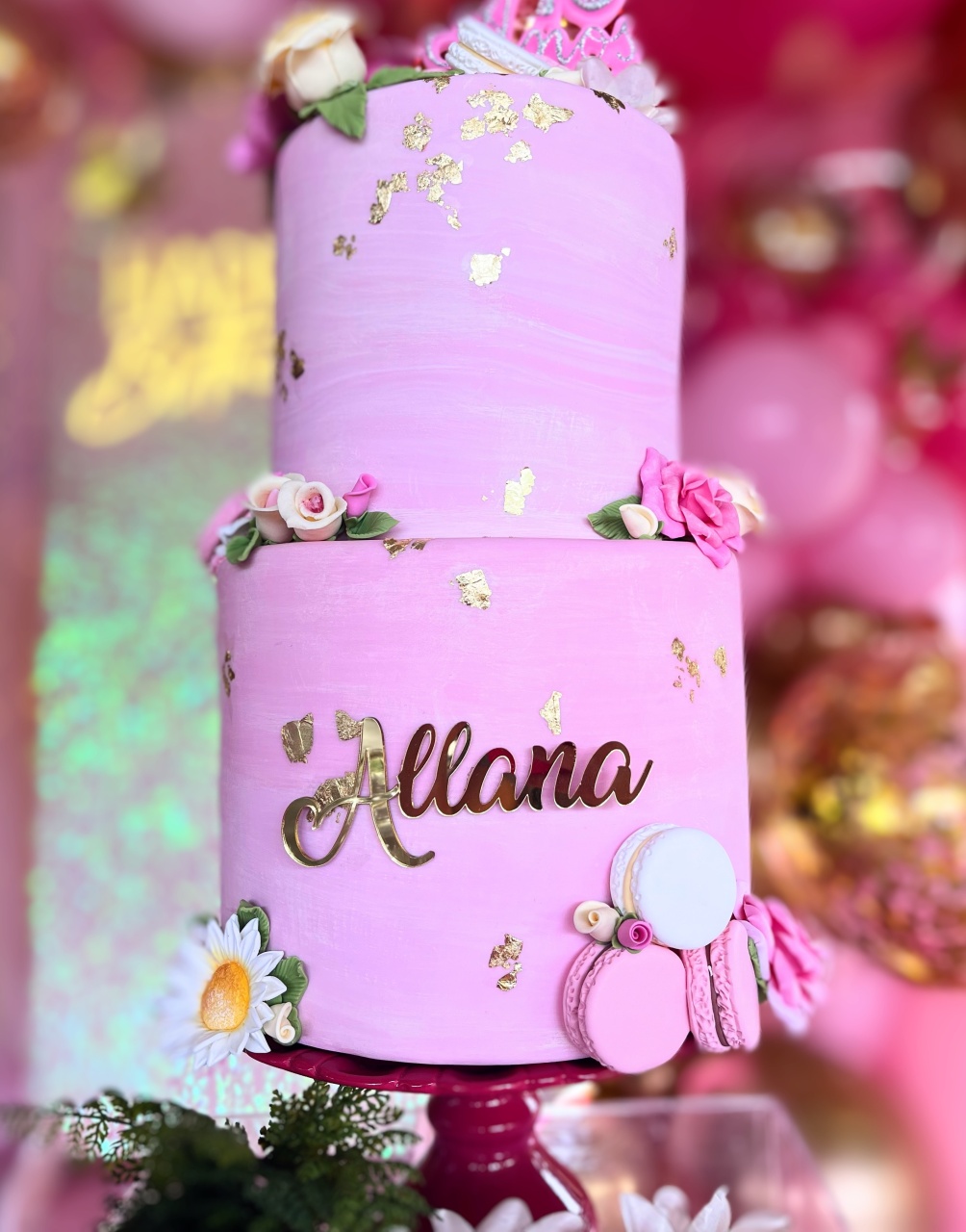 Bolo Fake - Rosa - Com Nome - daydecorafestas