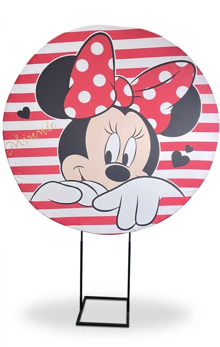 Painel Redondo 1,50 - Minnie Vermelha Listras 2 - daydecorafestas