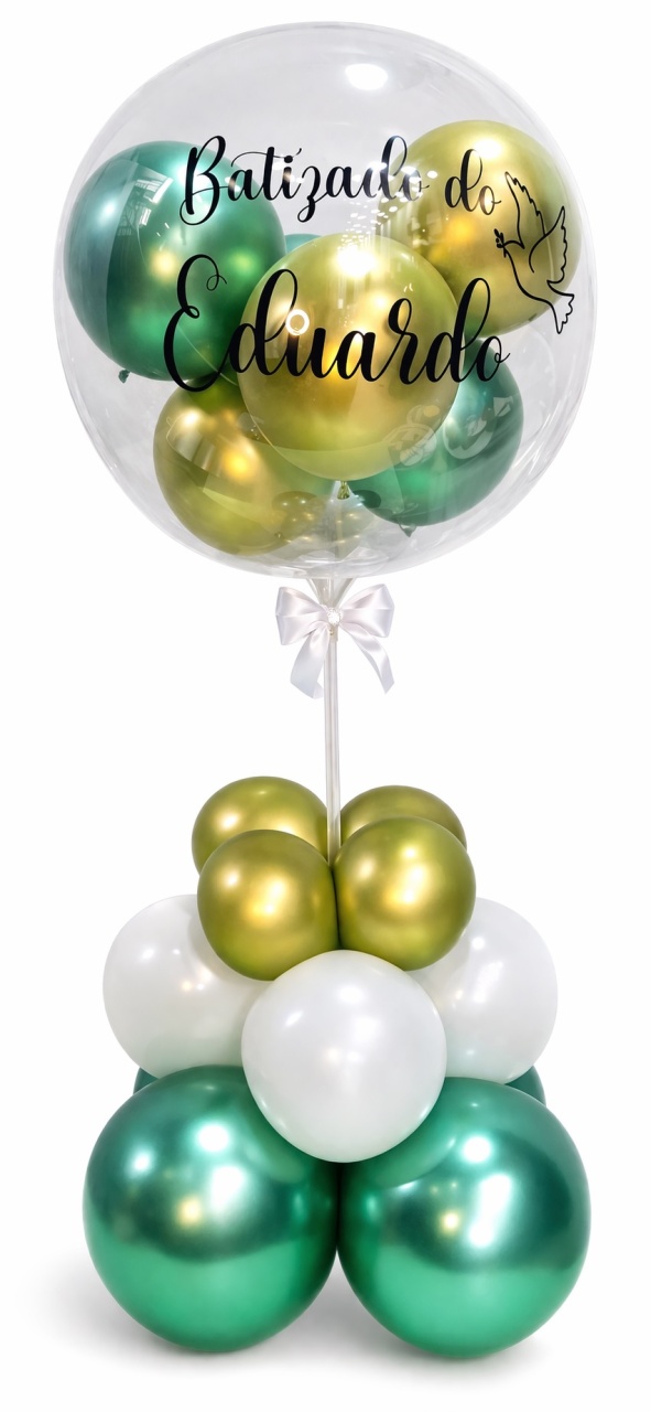 Balão Personalizado - Bubble Vareta Com Base - Batizado  - daydecorafestas