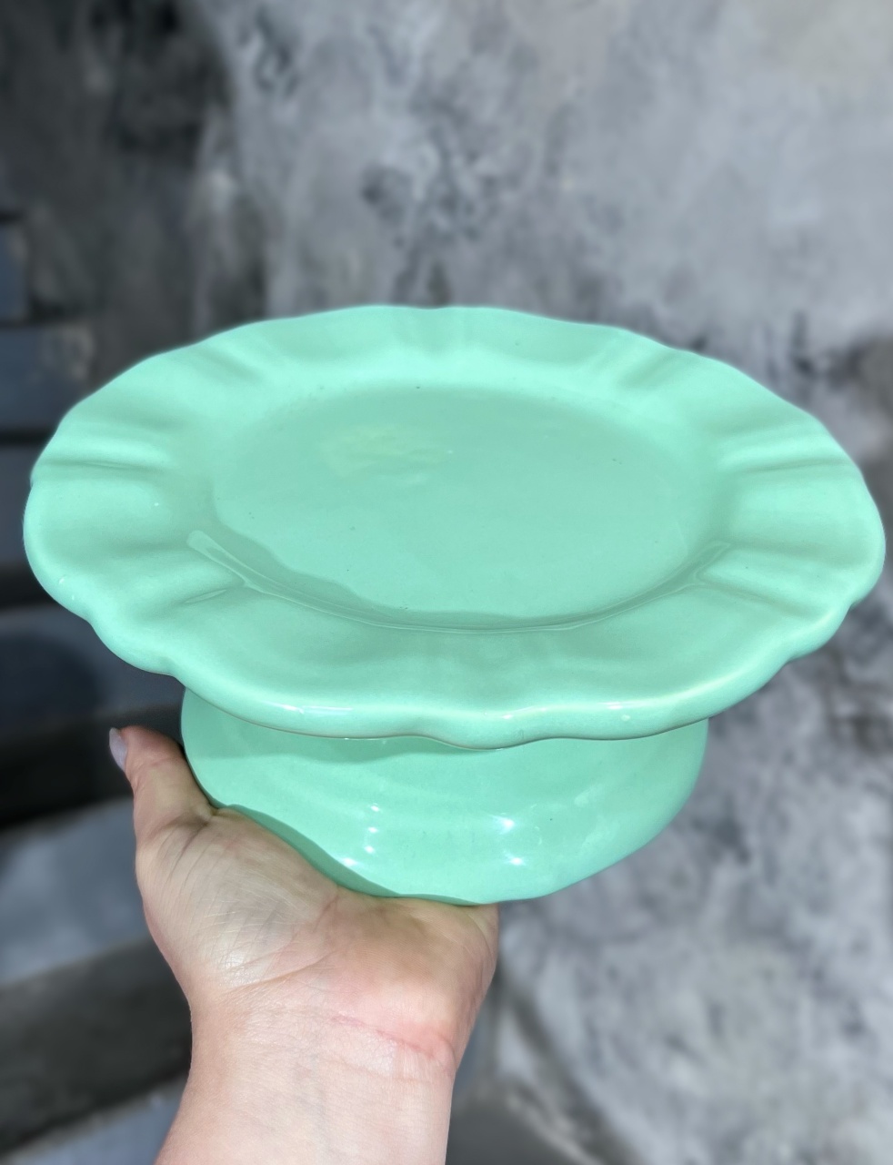 Bandeja Verde Candy Cerâmica Com Pé - P Baixa - daydecorafestas