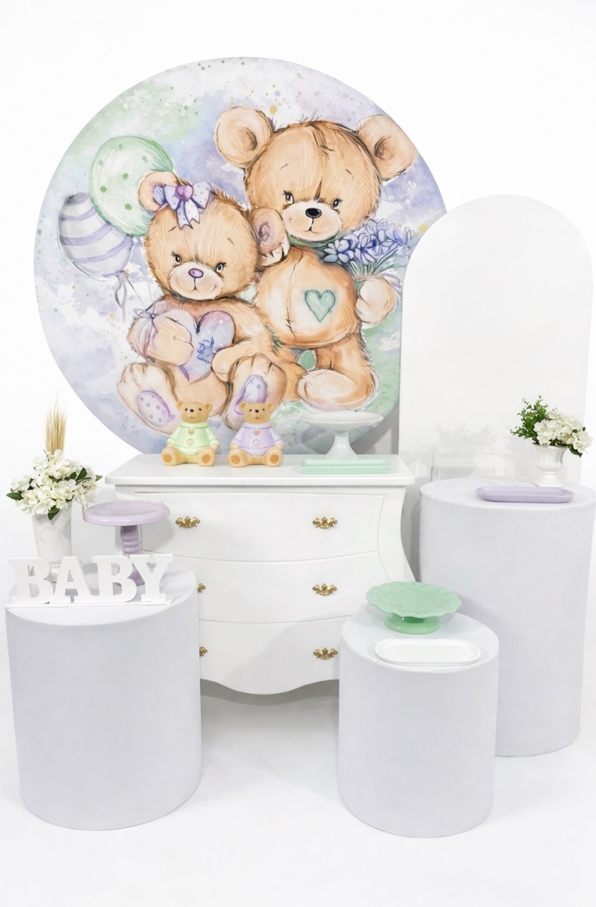 Kit - Chá Revelação Urso Lilás E Verde 3 - daydecorafestas