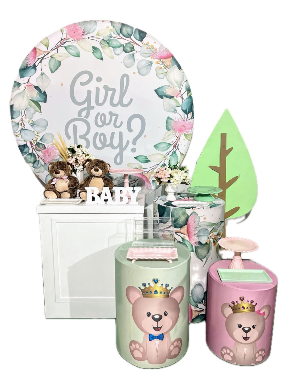 Kit - Chá Revelação Rosa E Verde 3 - daydecorafestas