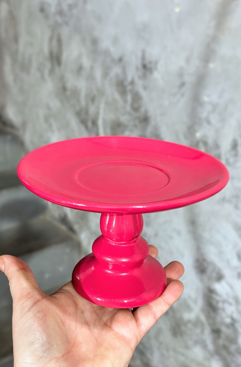 Bandeja Pink Cerâmica Com Pé - Pp  - daydecorafestas