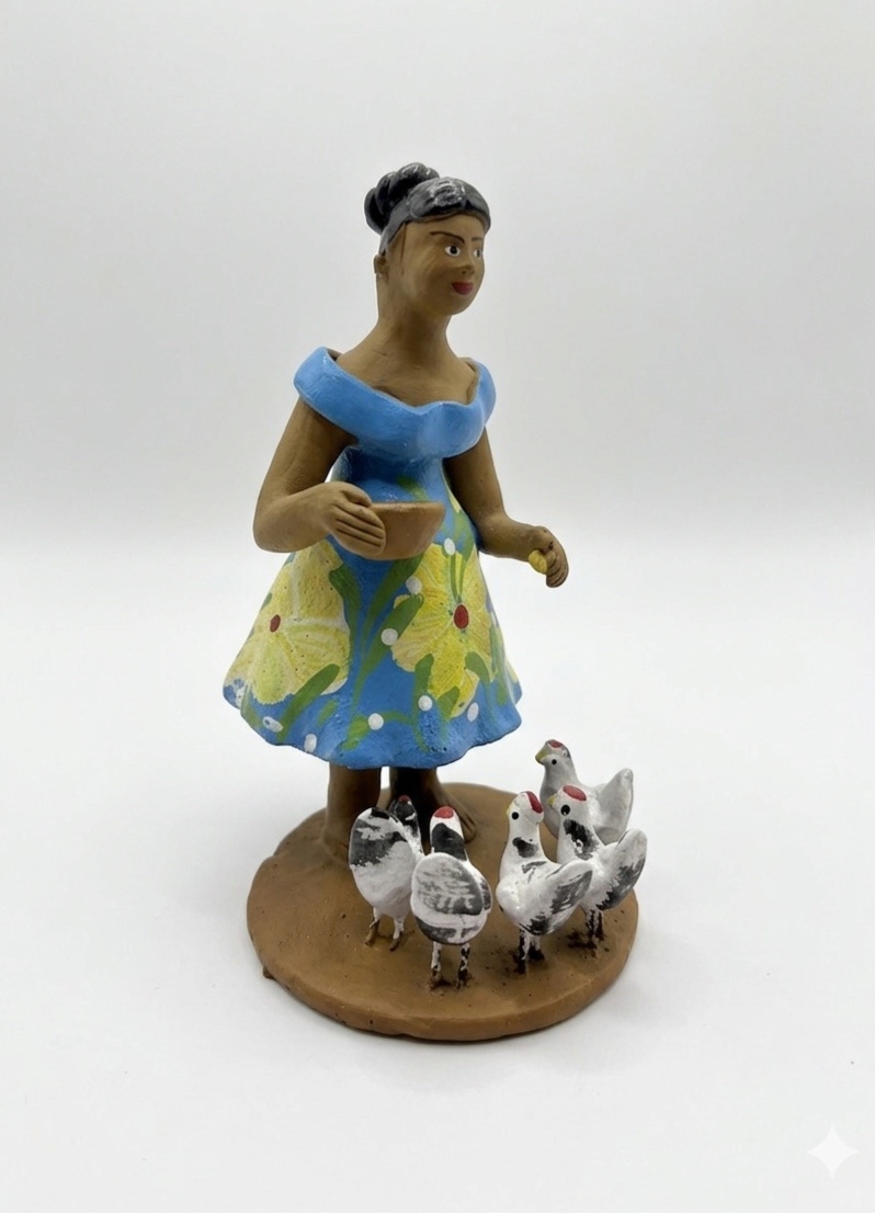 Mulher Com Galinhas - Cerâmica - daydecorafestas