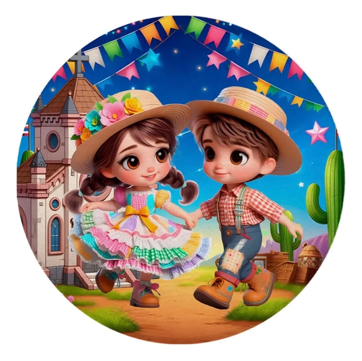 Painel Redondo 1,50 - Festa Junina Casal 2 - daydecorafestas