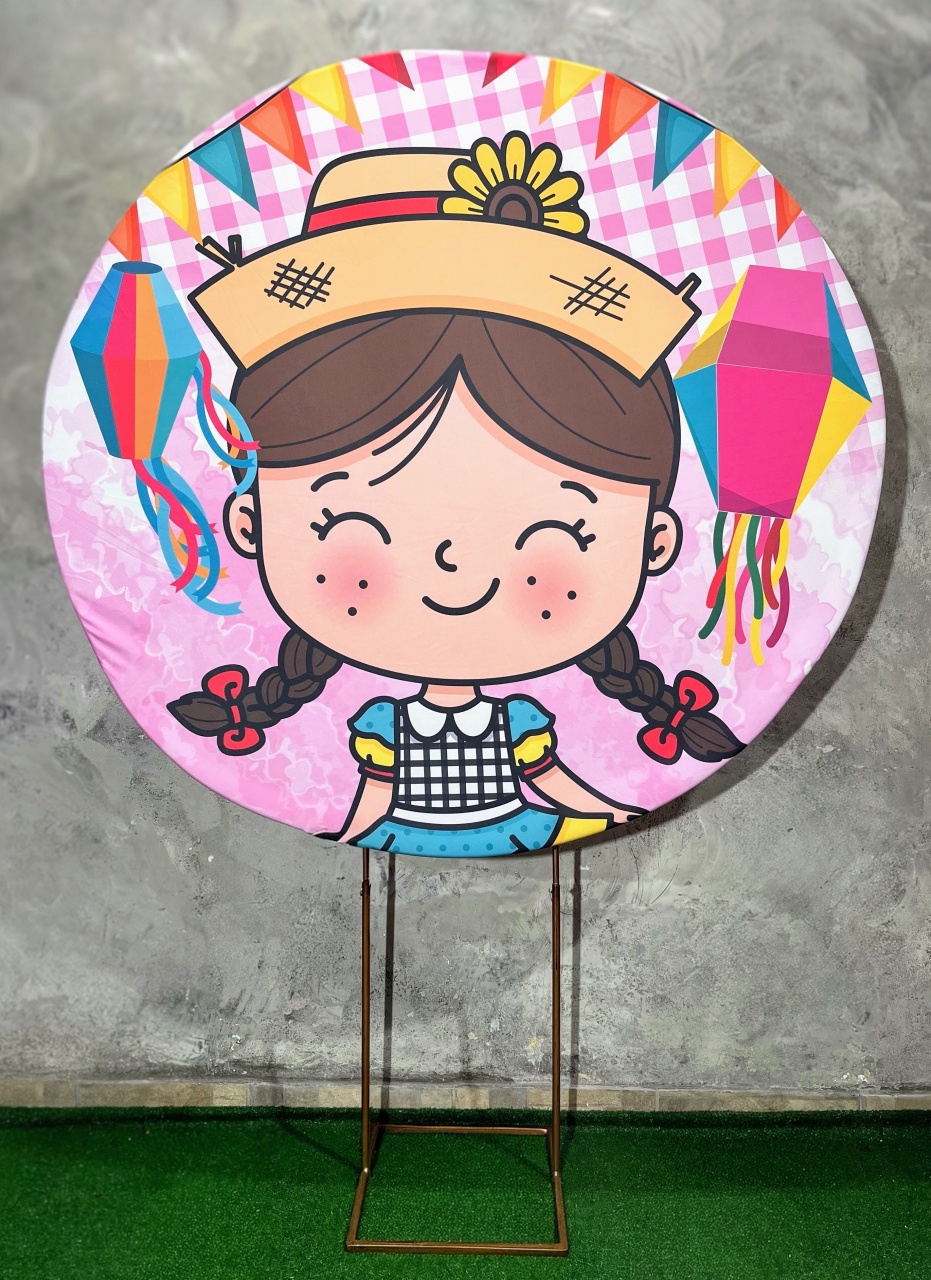 Painel Redondo 1,50 - Festa Junina Rosa - daydecorafestas