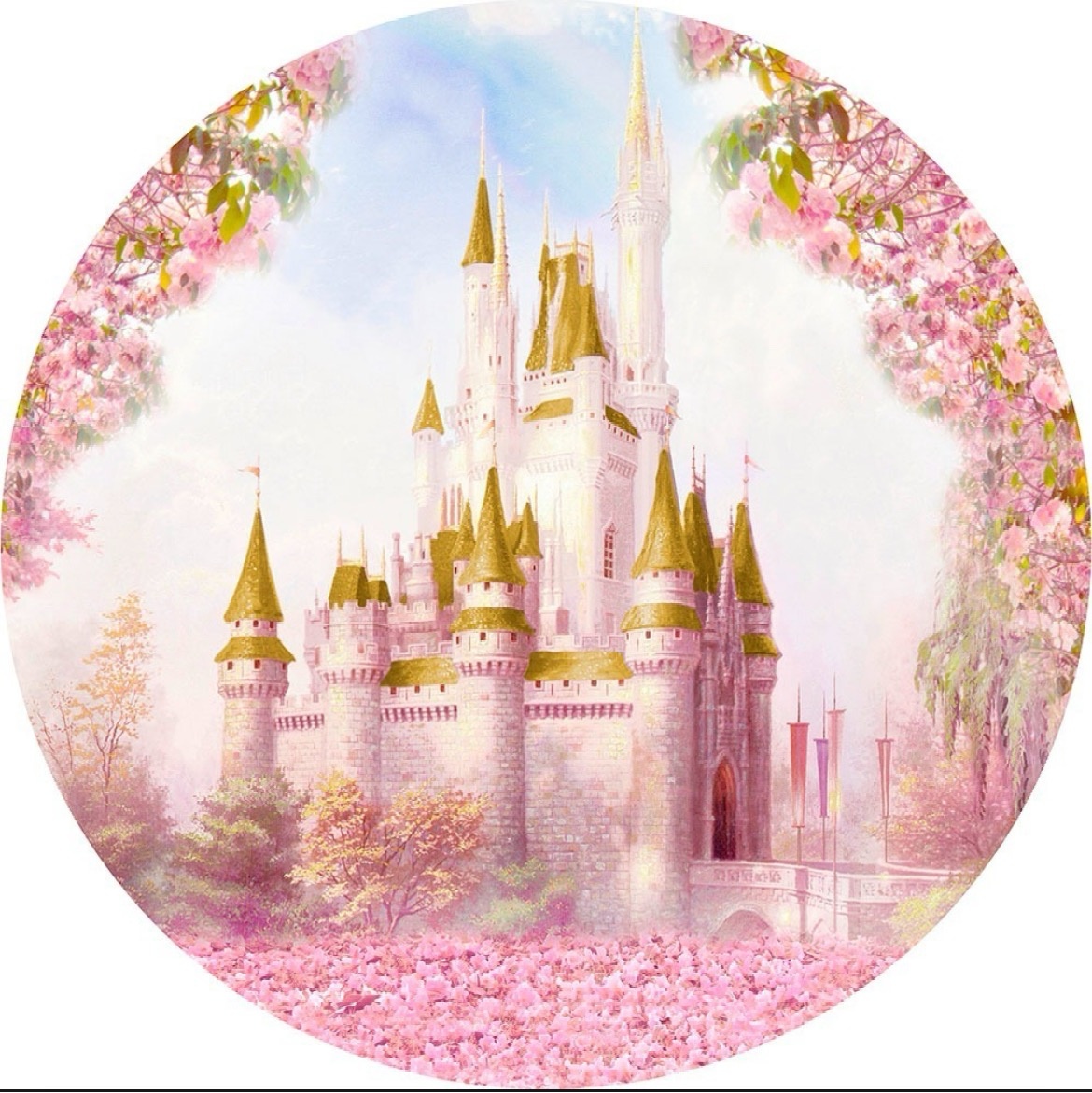 Painel Redondo 1,50 - Castelo Rosa - daydecorafestas