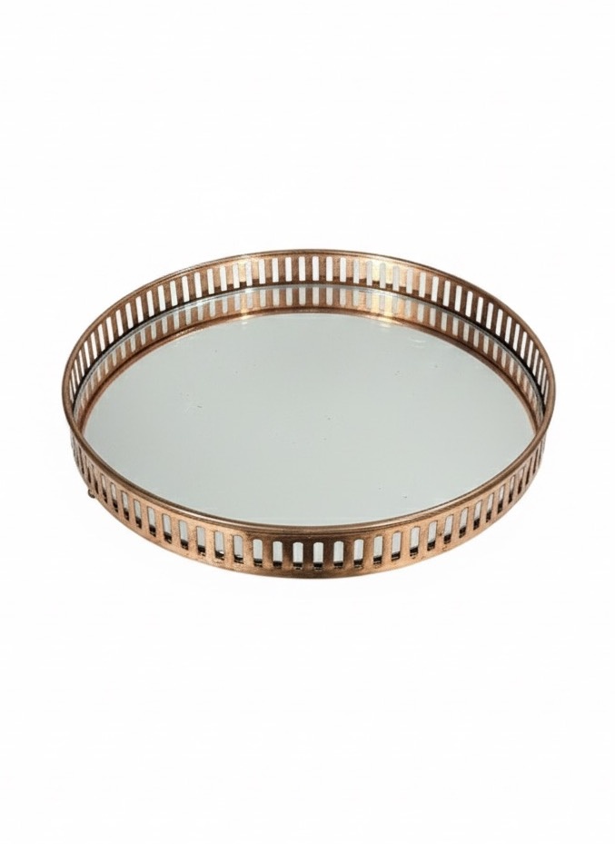 Bandeja Rose Gold Redonda Com Espelho - daydecorafestas