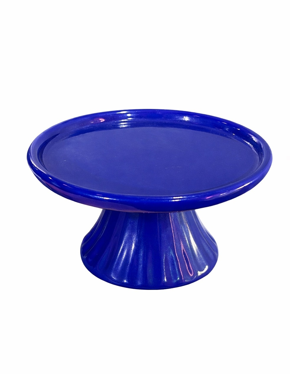 Bandeja Azul Escura Cerâmica Com Pé - Mini - daydecorafestas