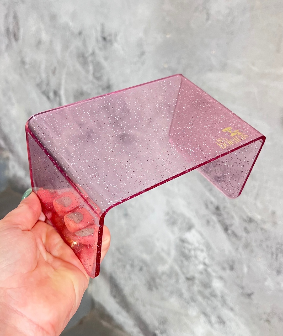 Suporte Acrílico - Rosa Com Glitter P - daydecorafestas