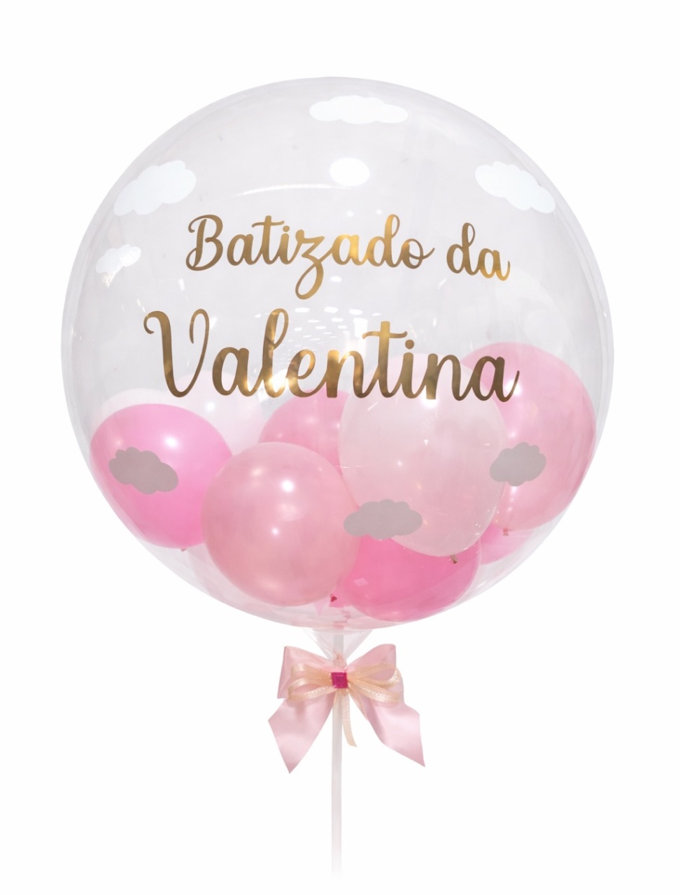 Balão Personalizado - Bubble Vareta - Batizado  - daydecorafestas