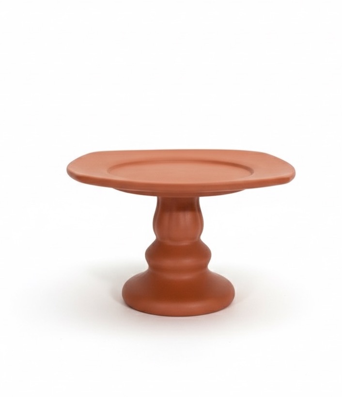 Bandeja Terracota Cerâmica Com Pé - Pp - daydecorafestas
