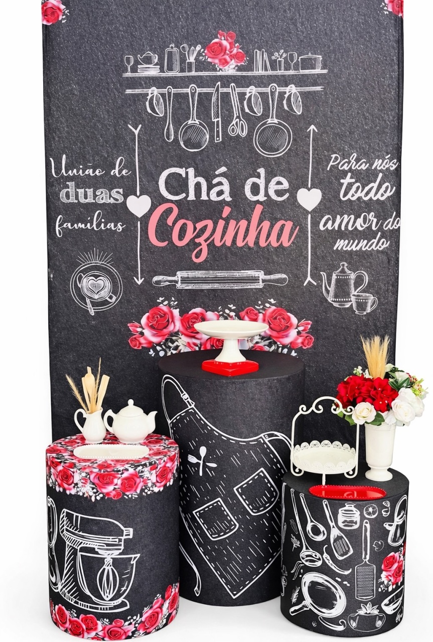 Kit - Chá de Cozinha Preto E Vermelho - daydecorafestas