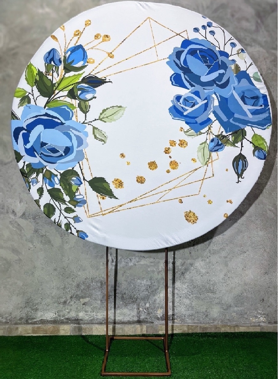 Painel Redondo 1,50 - Floral Azul - daydecorafestas
