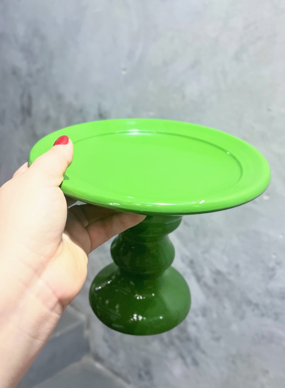 Bandeja Verde Maçã Cerâmica Com Pé - M - daydecorafestas