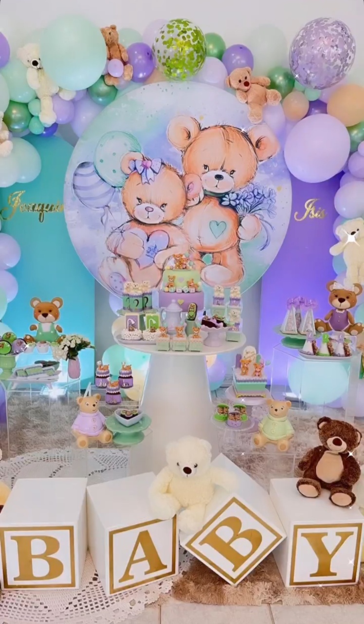 Decoração Chá Revelação Lilás E Verde - M - daydecorafestas