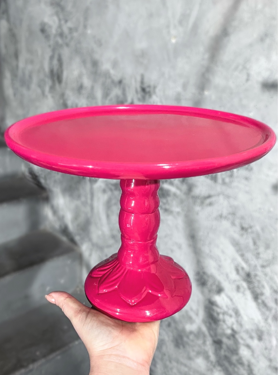 Bandeja Pink Cerâmica Com Pé - G - daydecorafestas