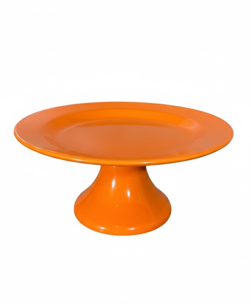 Bandeja Laranja Cerâmica Com Pé - G - daydecorafestas