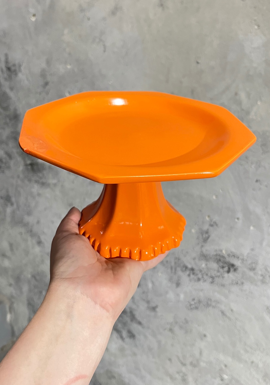 Bandeja Laranja Cerâmica Com Pé - P - daydecorafestas