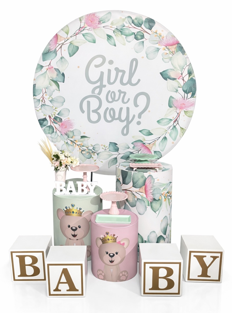 Kit - Chá Revelação Rosa E Verde Com Cubos - daydecorafestas