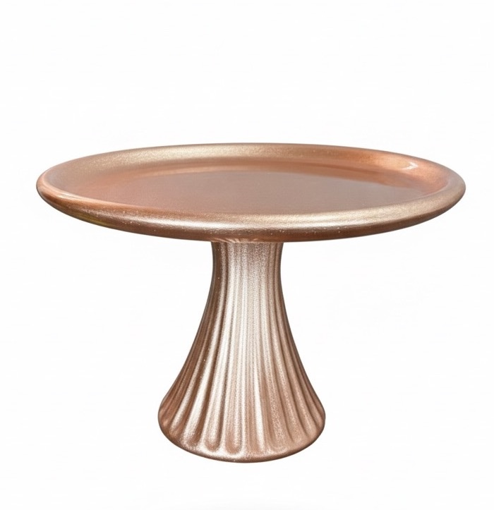 Bandeja Rose Gold Perolado Com Pé - M - daydecorafestas