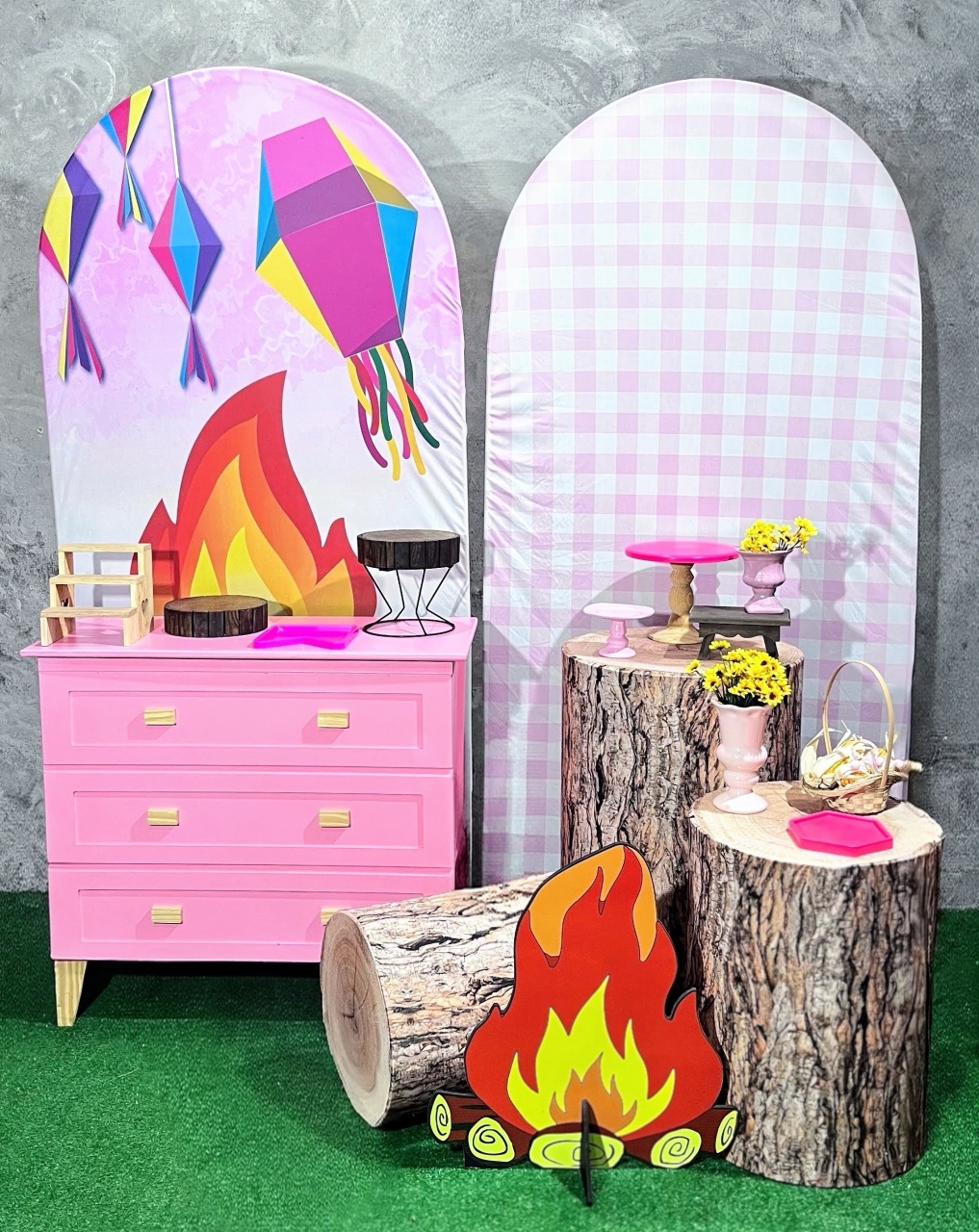 Kit - Festa Junina Xadrez Rosa 2 - daydecorafestas