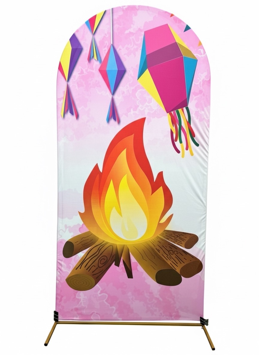 Painel Romano 2X1 - Festa Junina Rosa Fogueira  - daydecorafestas