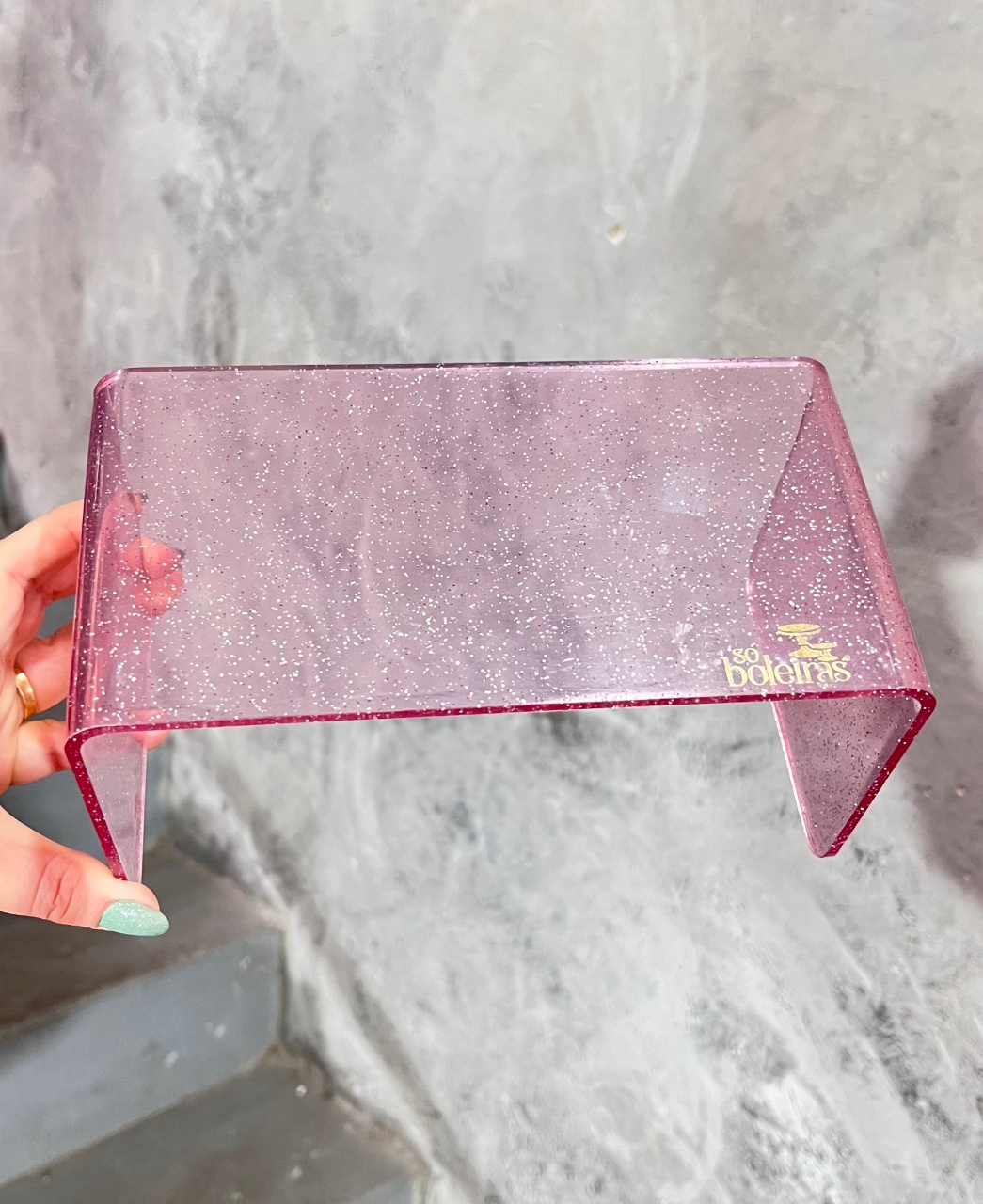 Suporte Acrílico - Rosa Com Glitter M - daydecorafestas