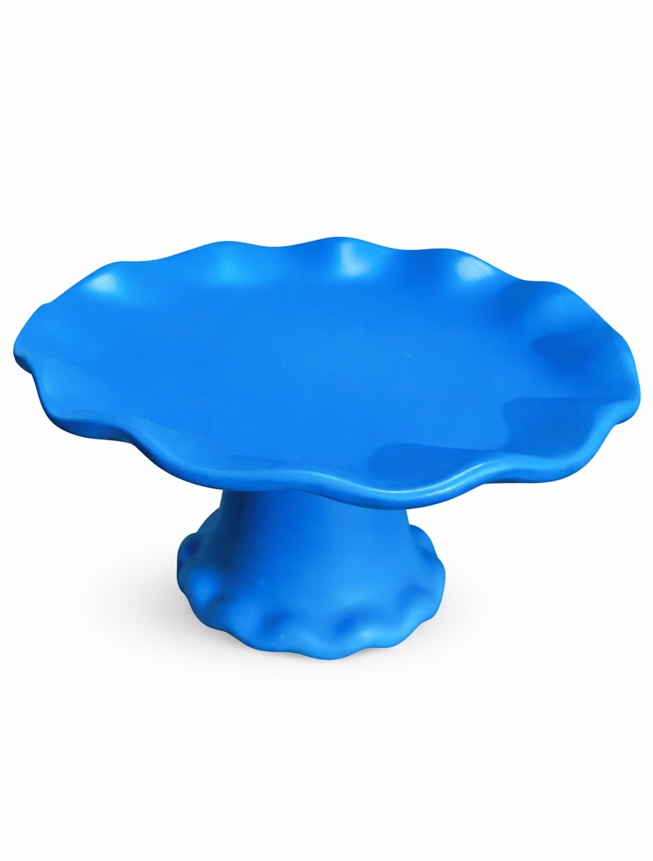Bandeja Azul Neon Cerâmica Com Pé - M - daydecorafestas