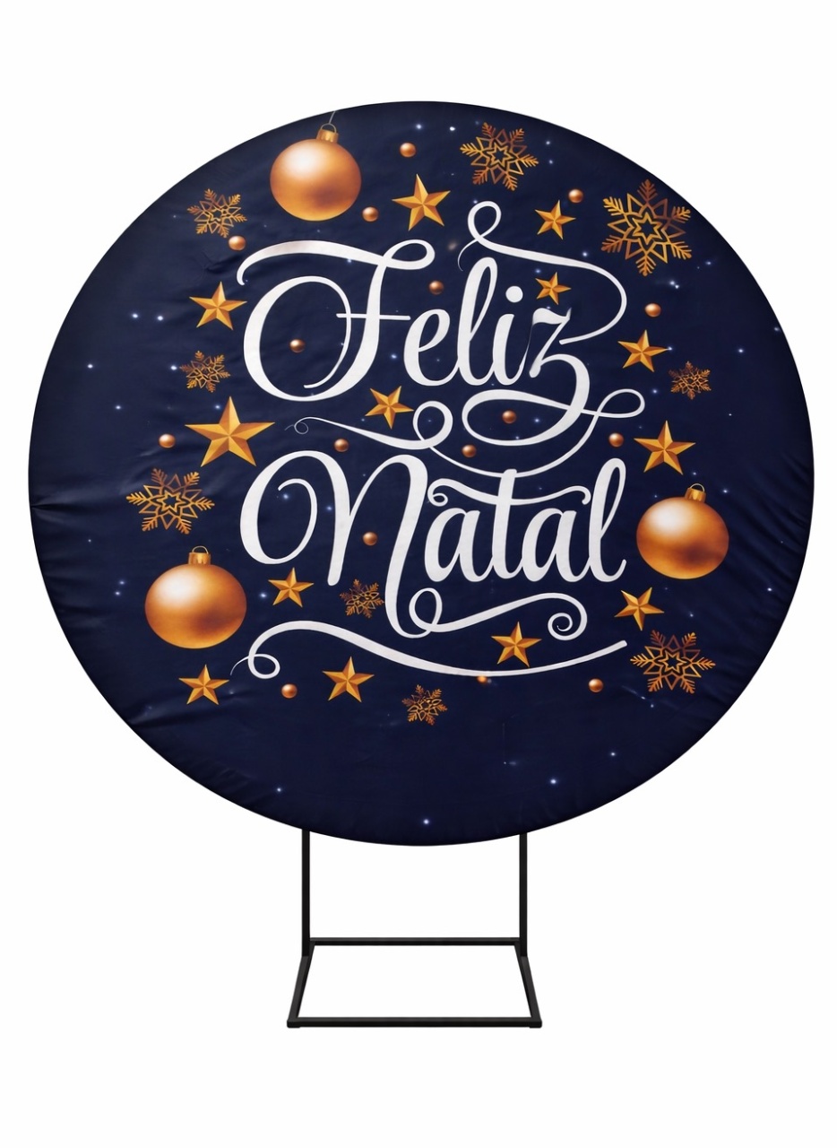 Painel Redondo 1,50 - Feliz Natal Preta E Dourado - daydecorafestas