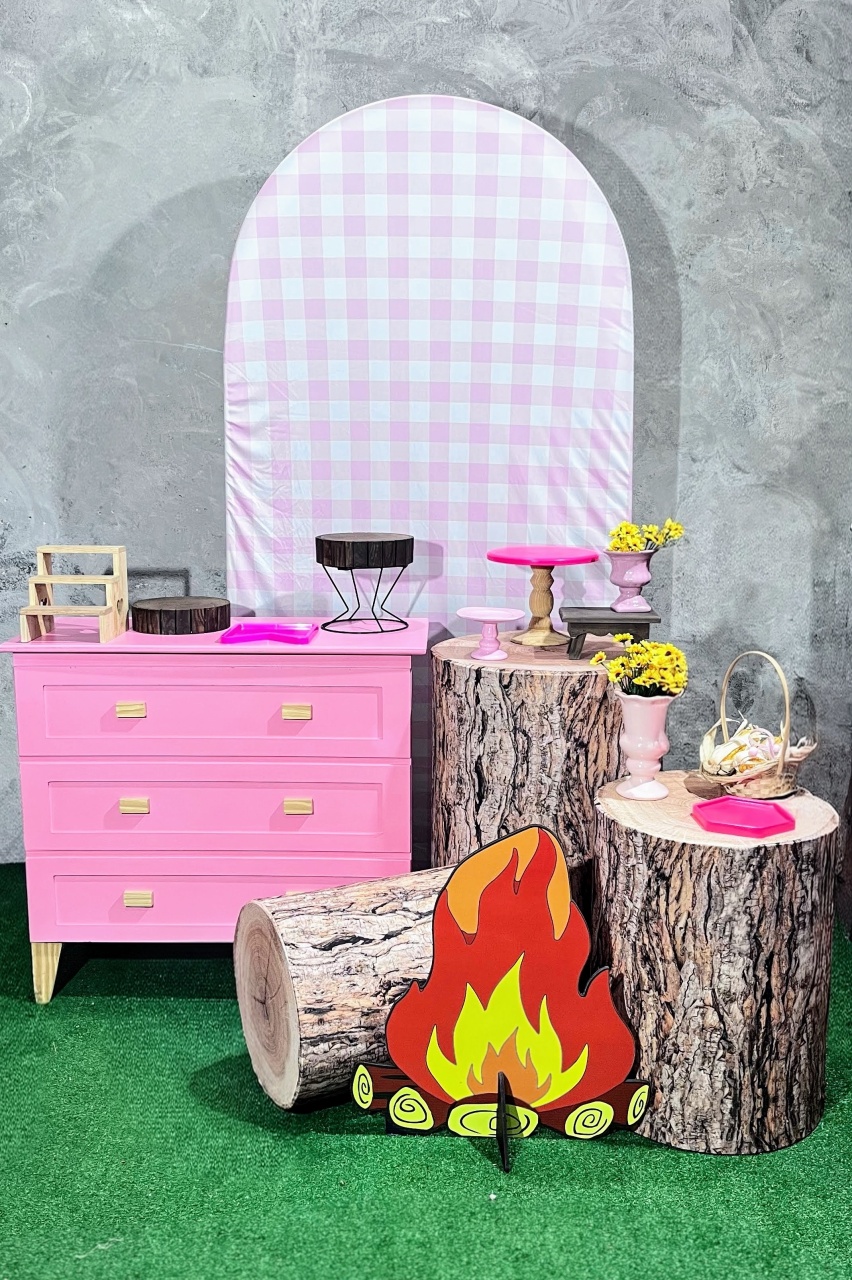 Kit - Festa Junina Xadrez Rosa - daydecorafestas
