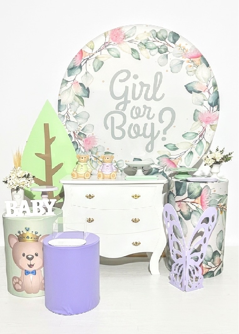 Kit - Chá Revelação Lilás E Verde 3 - daydecorafestas