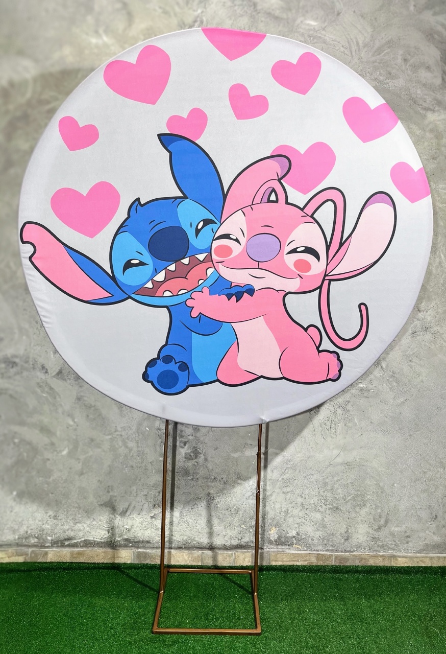 Painel Redondo 1,50 - Stitch E Angel - daydecorafestas