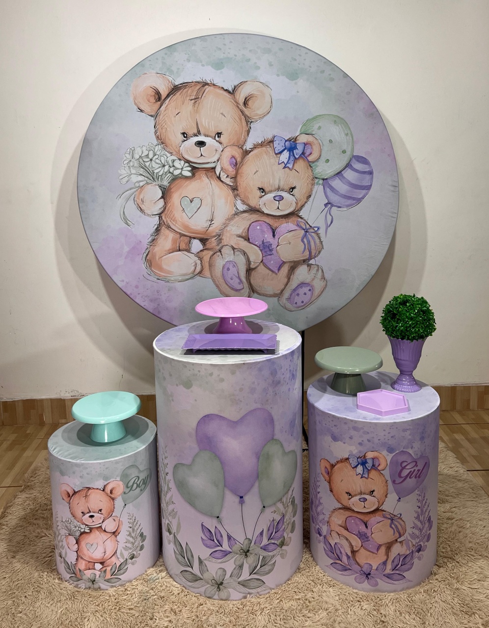 Kit Bronze Chá de Revelação Verde E Lilás  - Mila e Dry Decora e Loca 