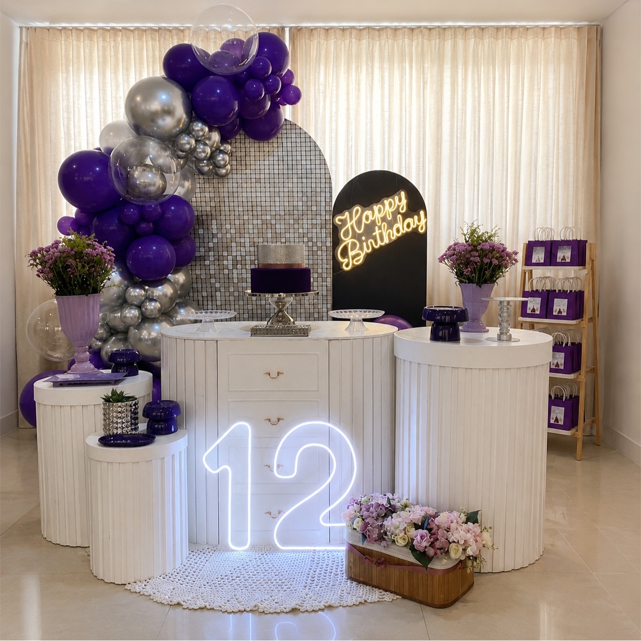 Decoração Roxa Lilás,Prata 12 Anos - Mila e Dry Decora e Loca 