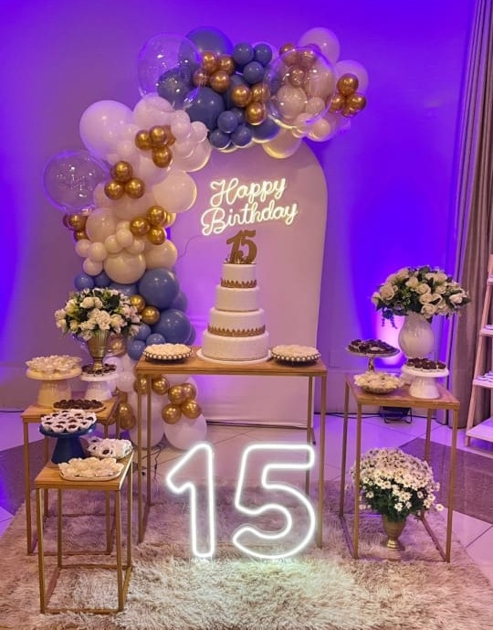 15 Anos  Azul E Branco Decoração  - Mila e Dry Decora e Loca 