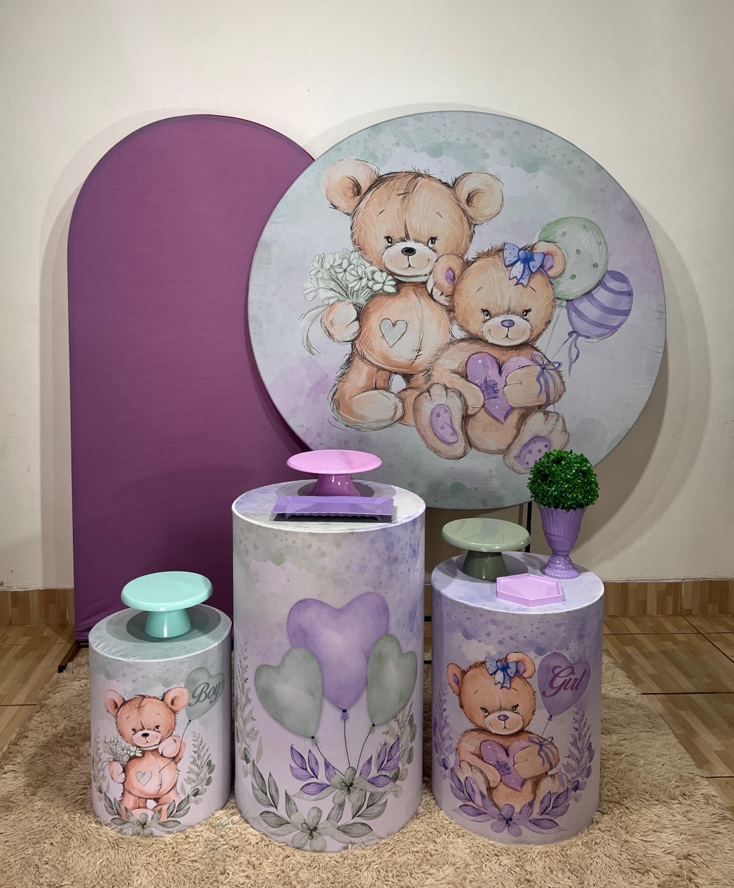 Kit Prata Chá de Revelação Verde E Lilás  - Mila e Dry Decora e Loca 